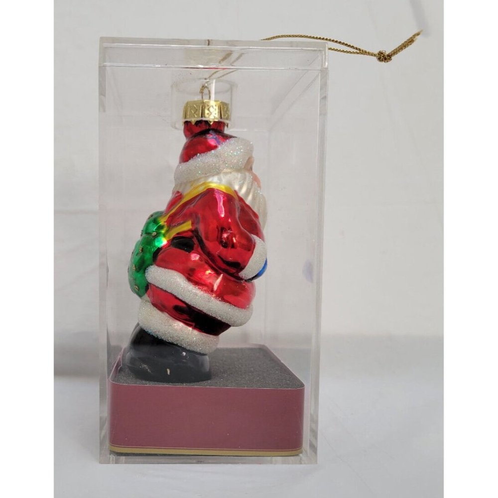 Vintage Glittery SANTA CLAUS Glass Christmas Ornament 4" in Acrylic Case - Picture 7 of 10